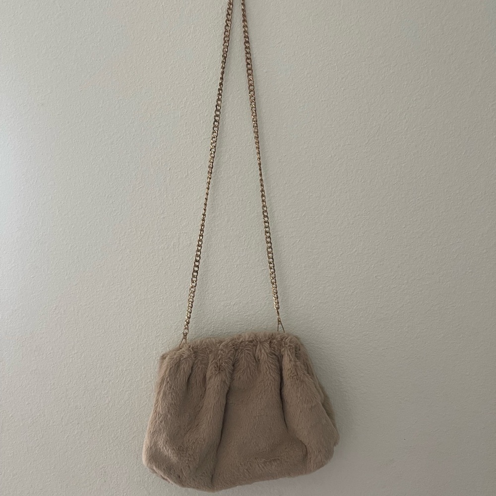Anthro Beige Faux Fur Shoulder Bag